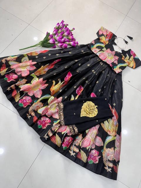 kids lehenga chinon silk Black  Kids ethnic wear market in Hyderabad